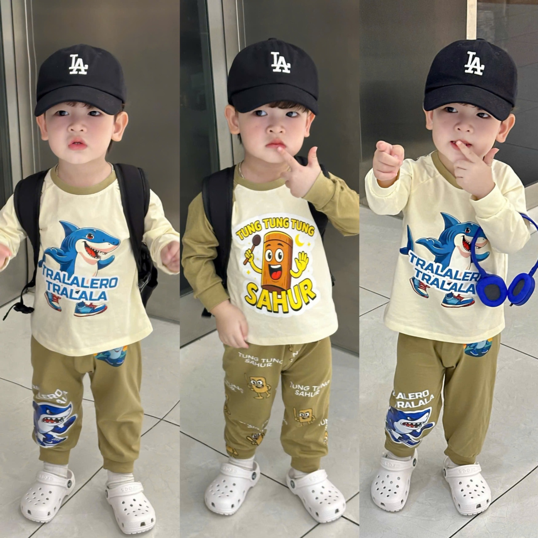 T944 - SET 2 BỘ BÉ TRAI DÀI TAY TUNGTUNG TRALA BE QUẦN RÊU