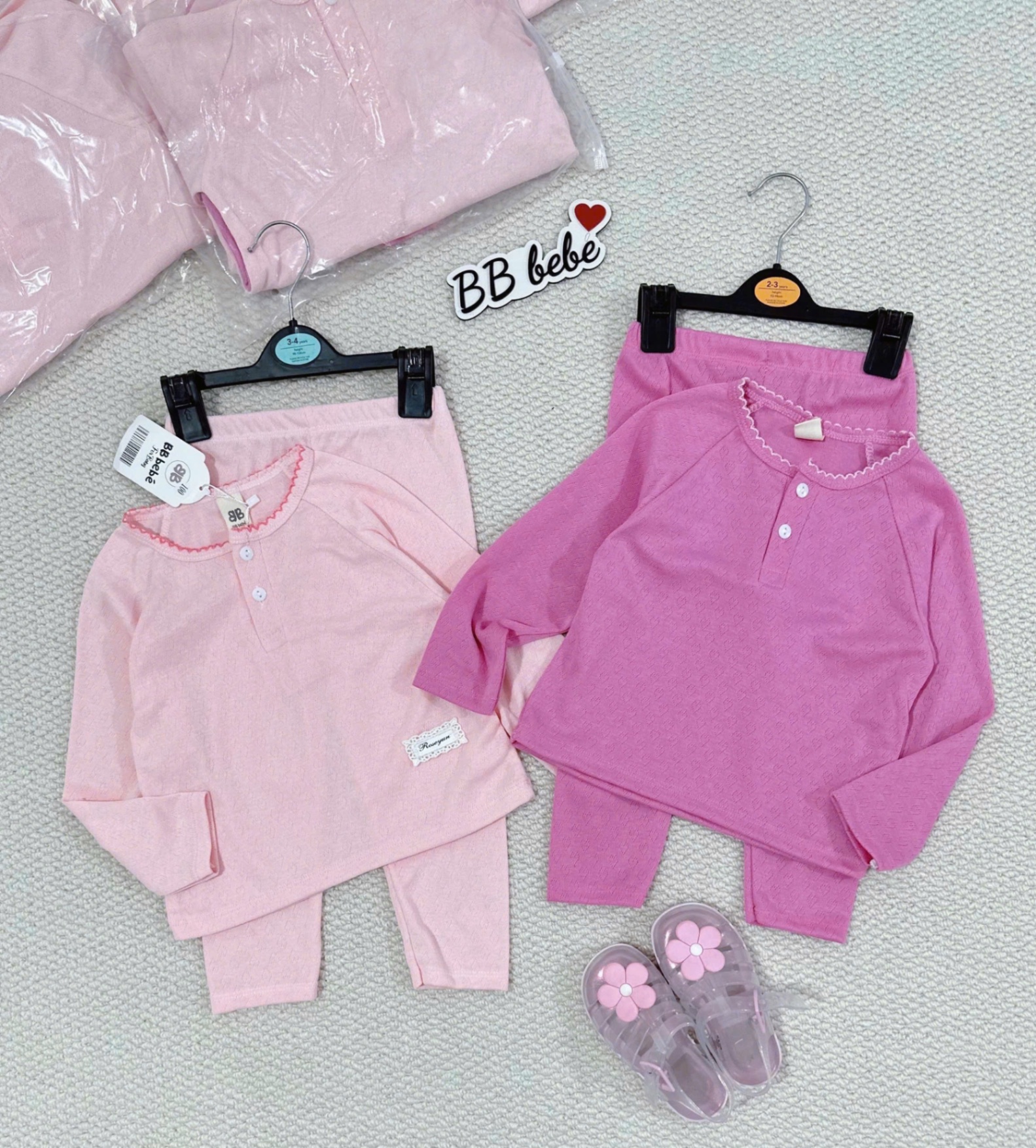 G758 - SET 2 BỘ BÉ GÁI DÀI TAY CỔ CÚC BÈO hồng sen
