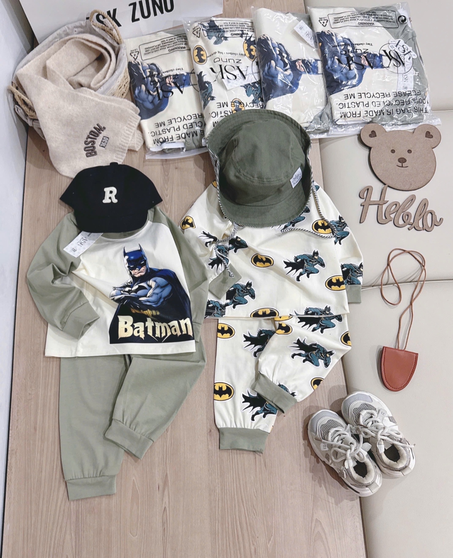 T949 - SET 2 BỘ BÉ TRAI DÀI TAY BATMAN BE TAY RÊU