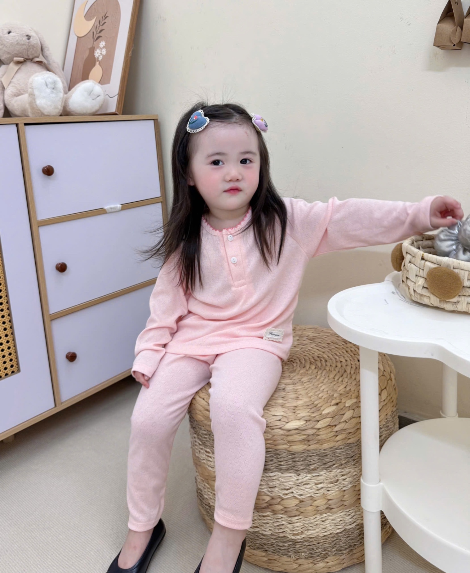 G758 - SET 2 BỘ BÉ GÁI DÀI TAY CỔ CÚC BÈO hồng sen