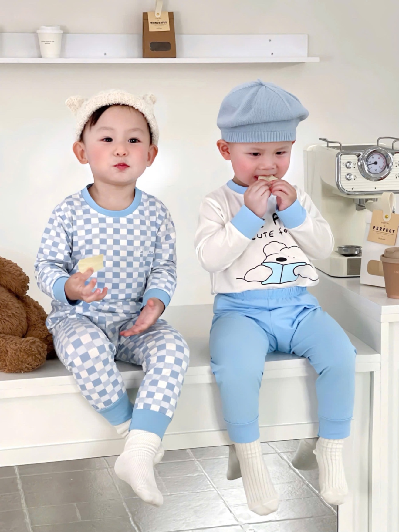 T950 - SET 3 BỘ BÉ TRAI DÀI TAY GẤU PUPPY CARO xanh trắng