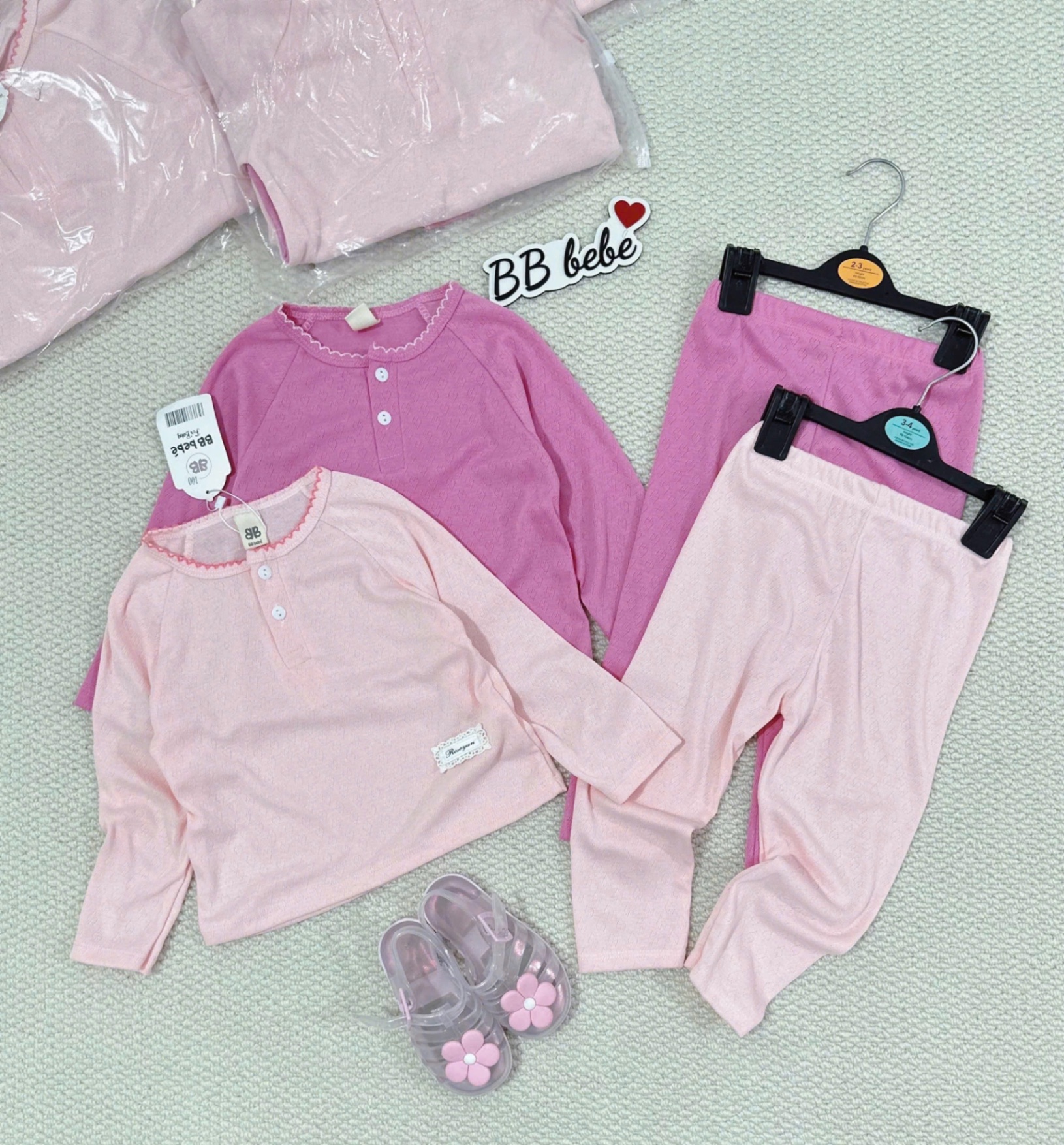 G758 - SET 2 BỘ BÉ GÁI DÀI TAY CỔ CÚC BÈO hồng sen