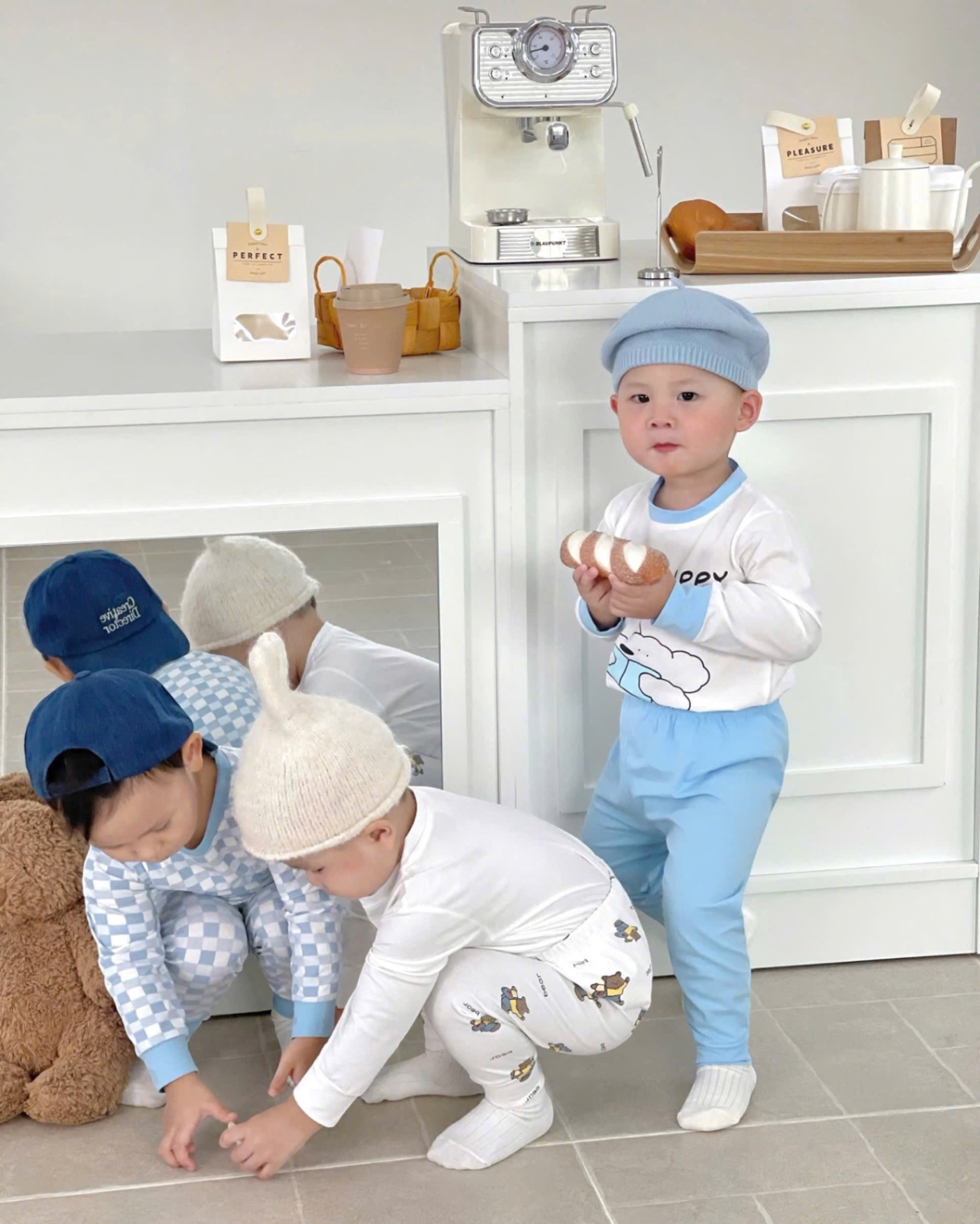 T950 - SET 3 BỘ BÉ TRAI DÀI TAY GẤU PUPPY CARO xanh trắng