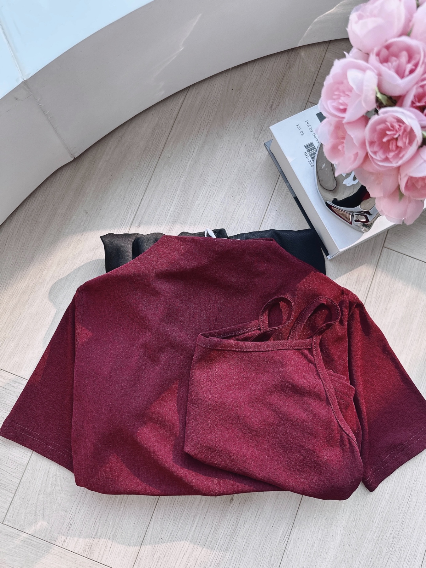 S183 - SET ÁO ĐỎ 3CT MIX ÁO 2S CVAY ĐEN DÀI
