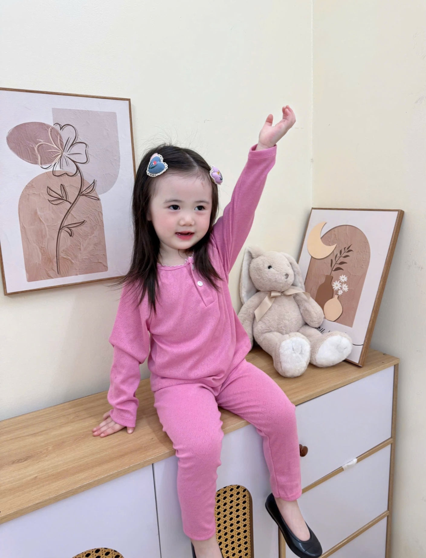 G758 - SET 2 BỘ BÉ GÁI DÀI TAY CỔ CÚC BÈO hồng sen