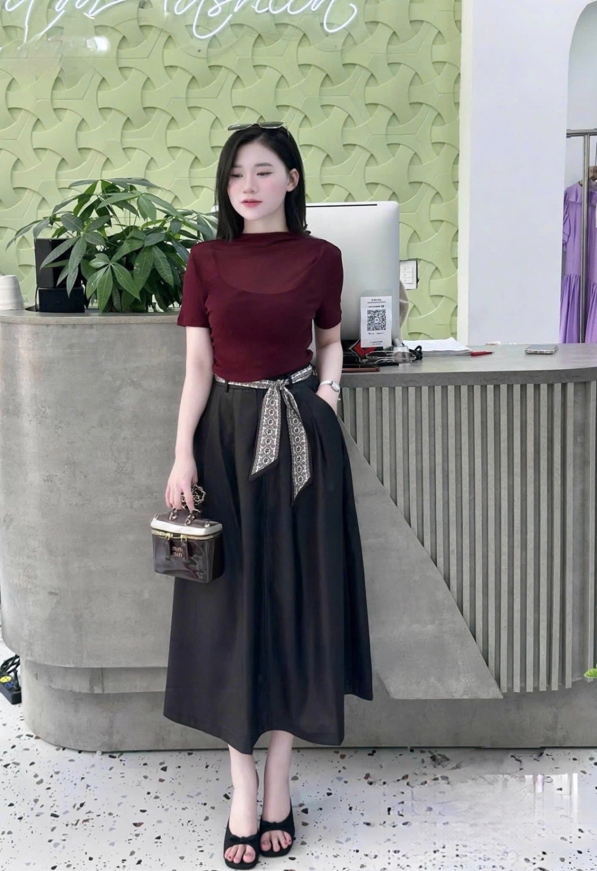 S183 - SET ÁO ĐỎ 3CT MIX ÁO 2S CVAY ĐEN DÀI