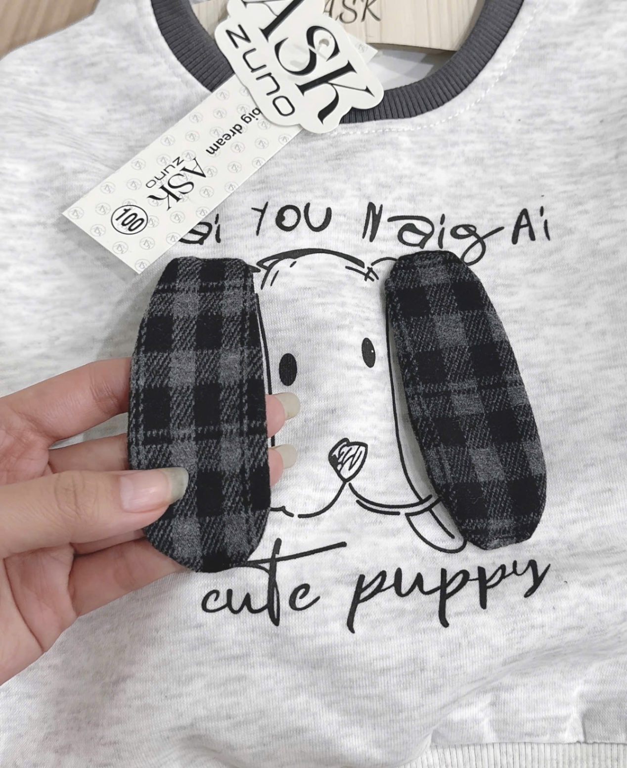 T948 - BỘ NỈ BÉ TRAI HAI DA CHÓ PUPPY TAI NỔI QUẦN CARO