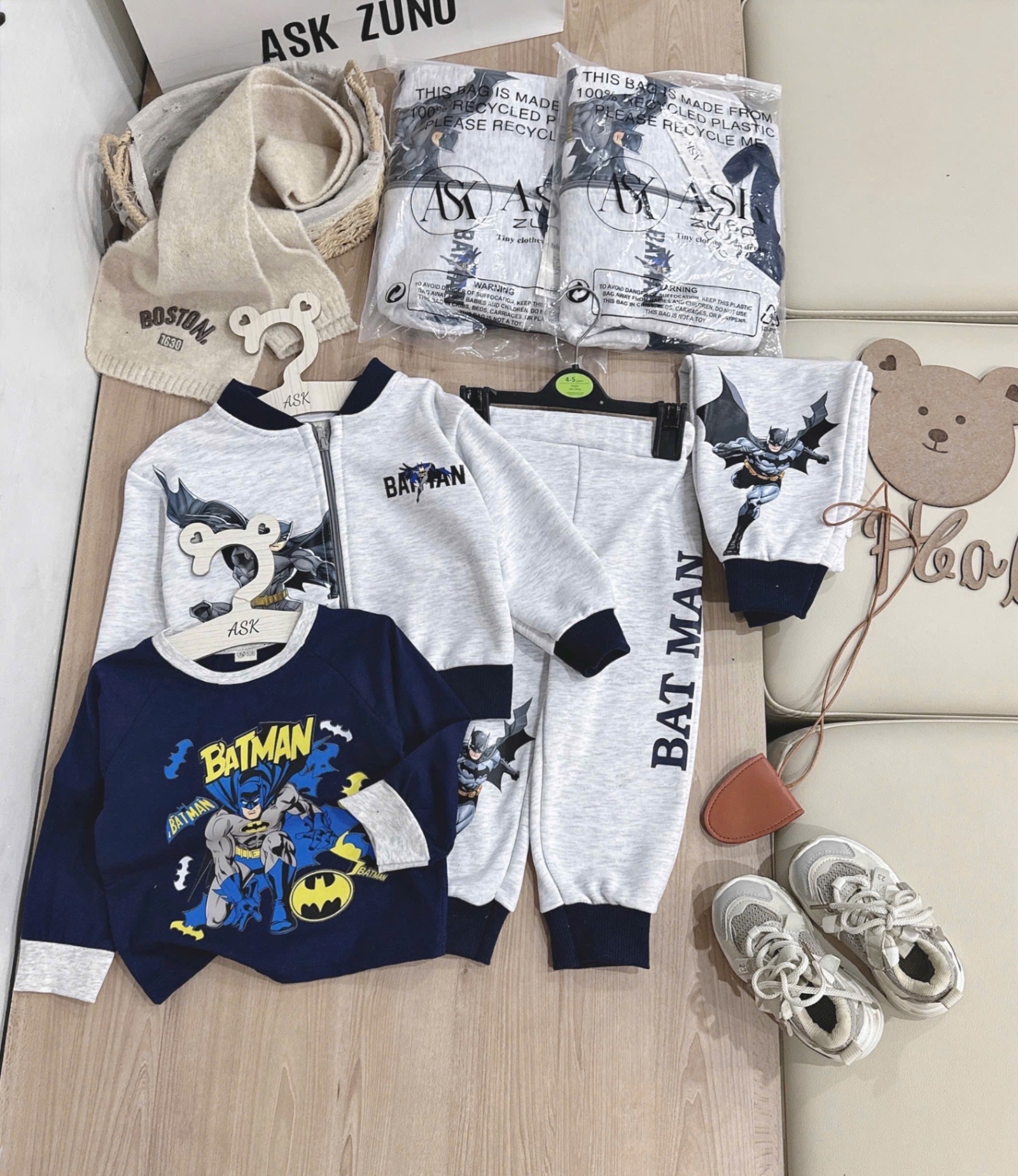 T959 - SET BÉ TRAI 3CT ÁO THAN BATMAN PHỐI BỘ NỈ GHI