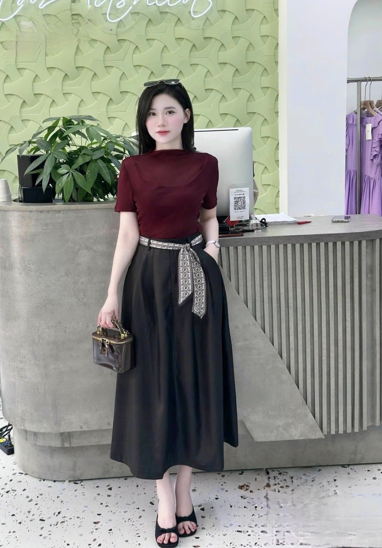 S183 - SET ÁO ĐỎ 3CT MIX ÁO 2S CVAY ĐEN DÀI