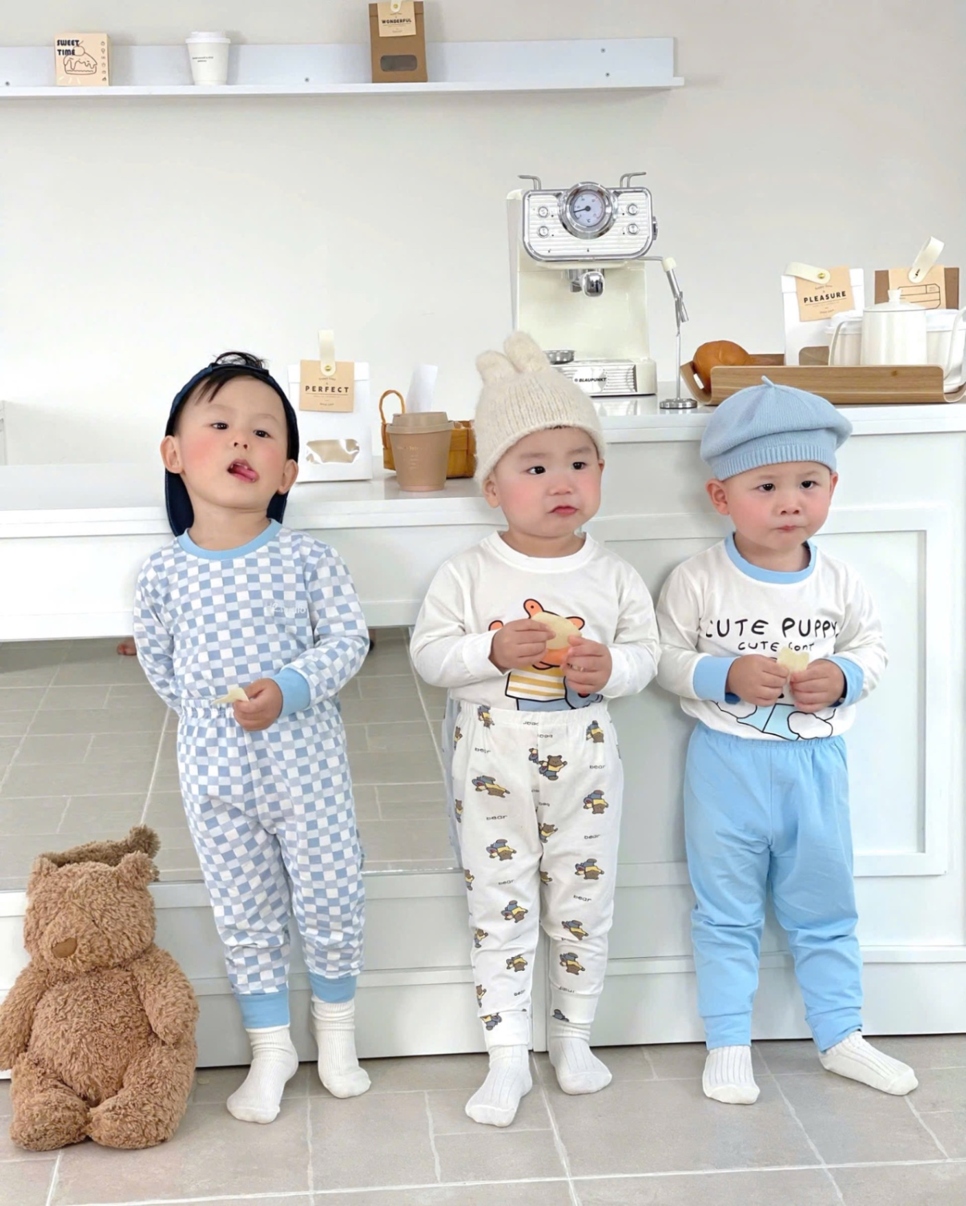 T950 - SET 3 BỘ BÉ TRAI DÀI TAY GẤU PUPPY CARO xanh trắng
