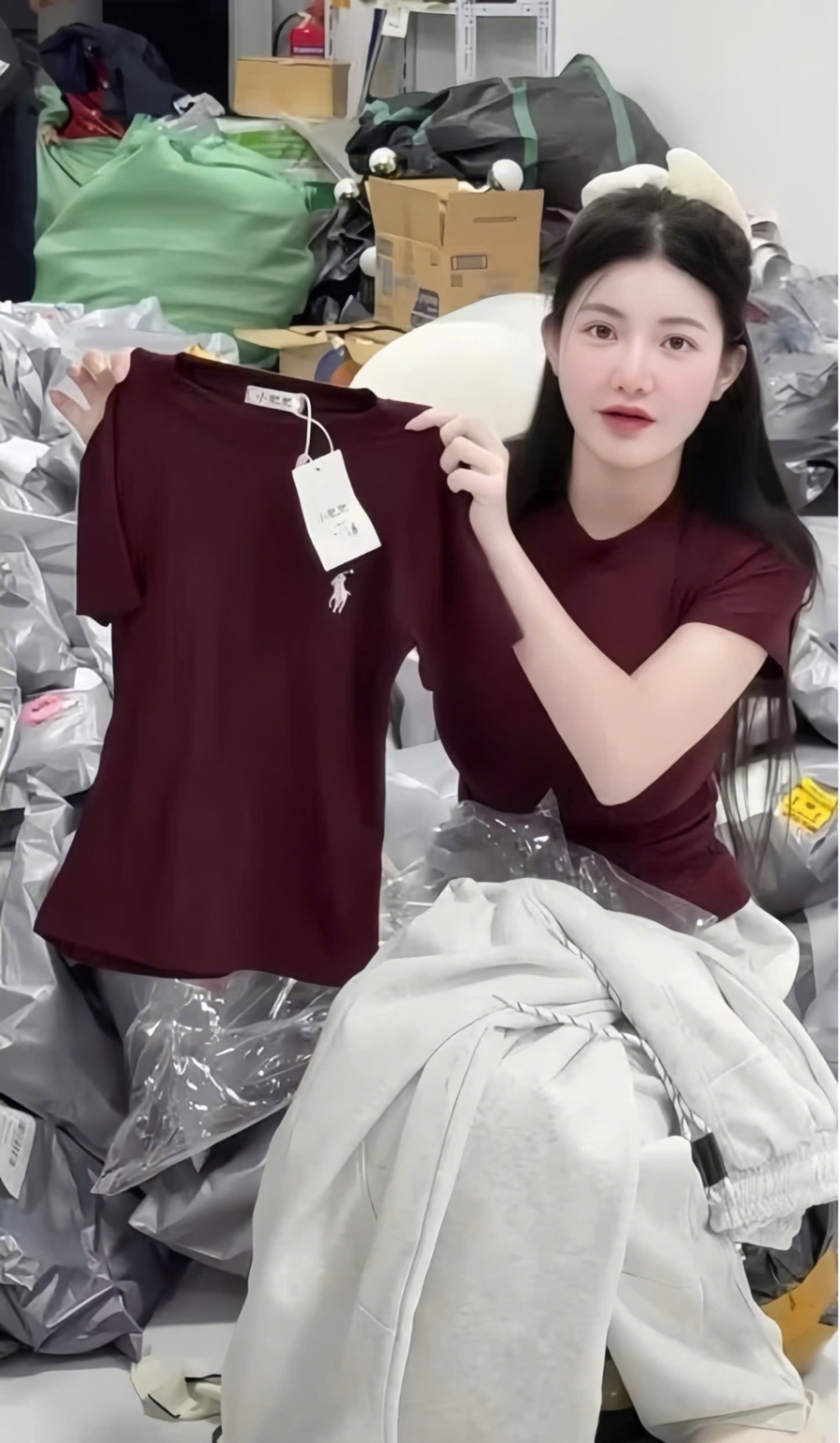 S174 - SET NỮ ÁO ZIP ĐỎ NGỰA CỘC MIX QUẦN HAIDA GHI