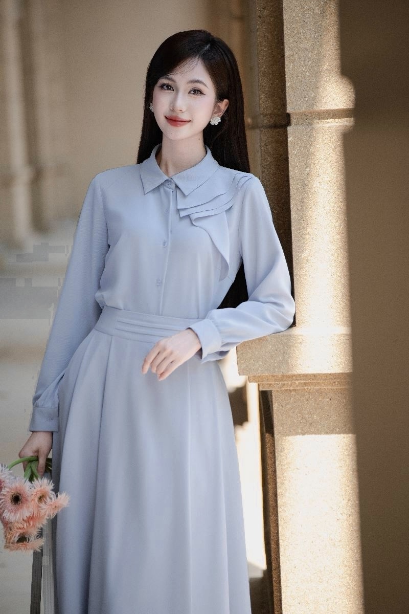 S182 - SET THIẾT KẾ XANH ÁO CÁCH ĐIỆU CVAY DÀI