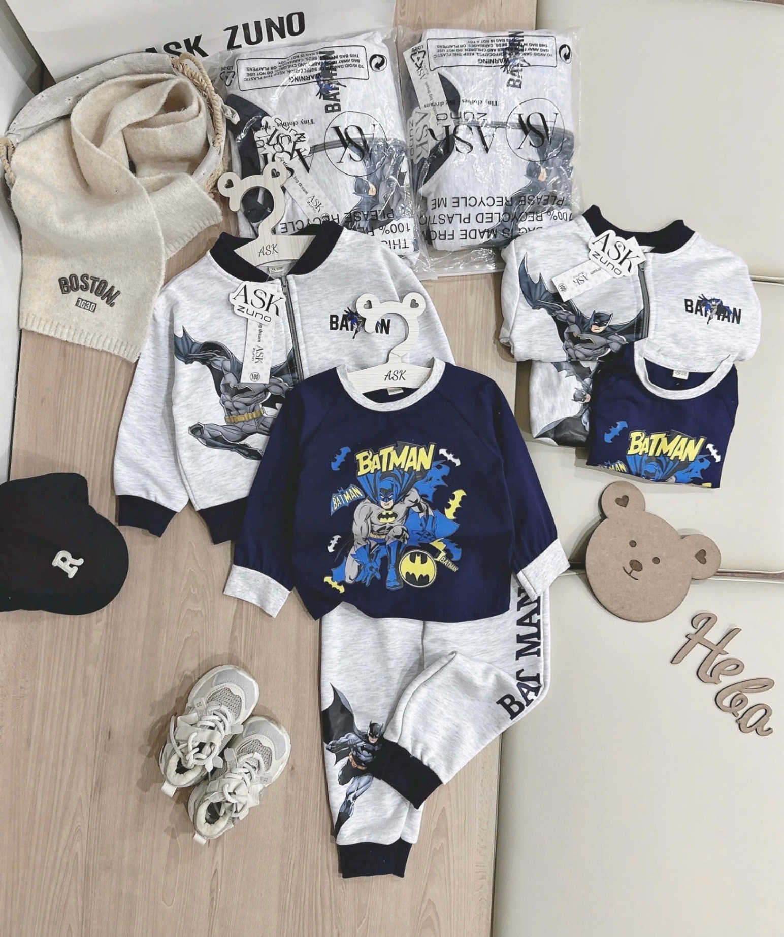 T959 - SET BÉ TRAI 3CT ÁO THAN BATMAN PHỐI BỘ NỈ GHI