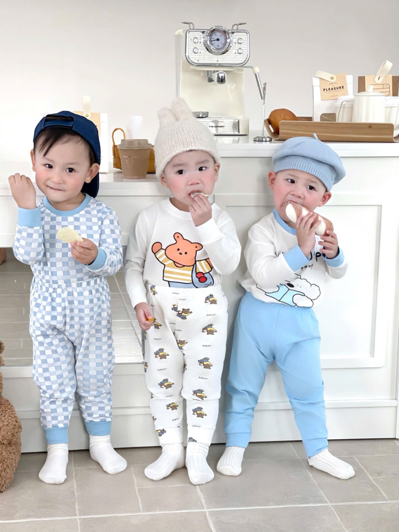 T950 - SET 3 BỘ BÉ TRAI DÀI TAY GẤU PUPPY CARO xanh trắng