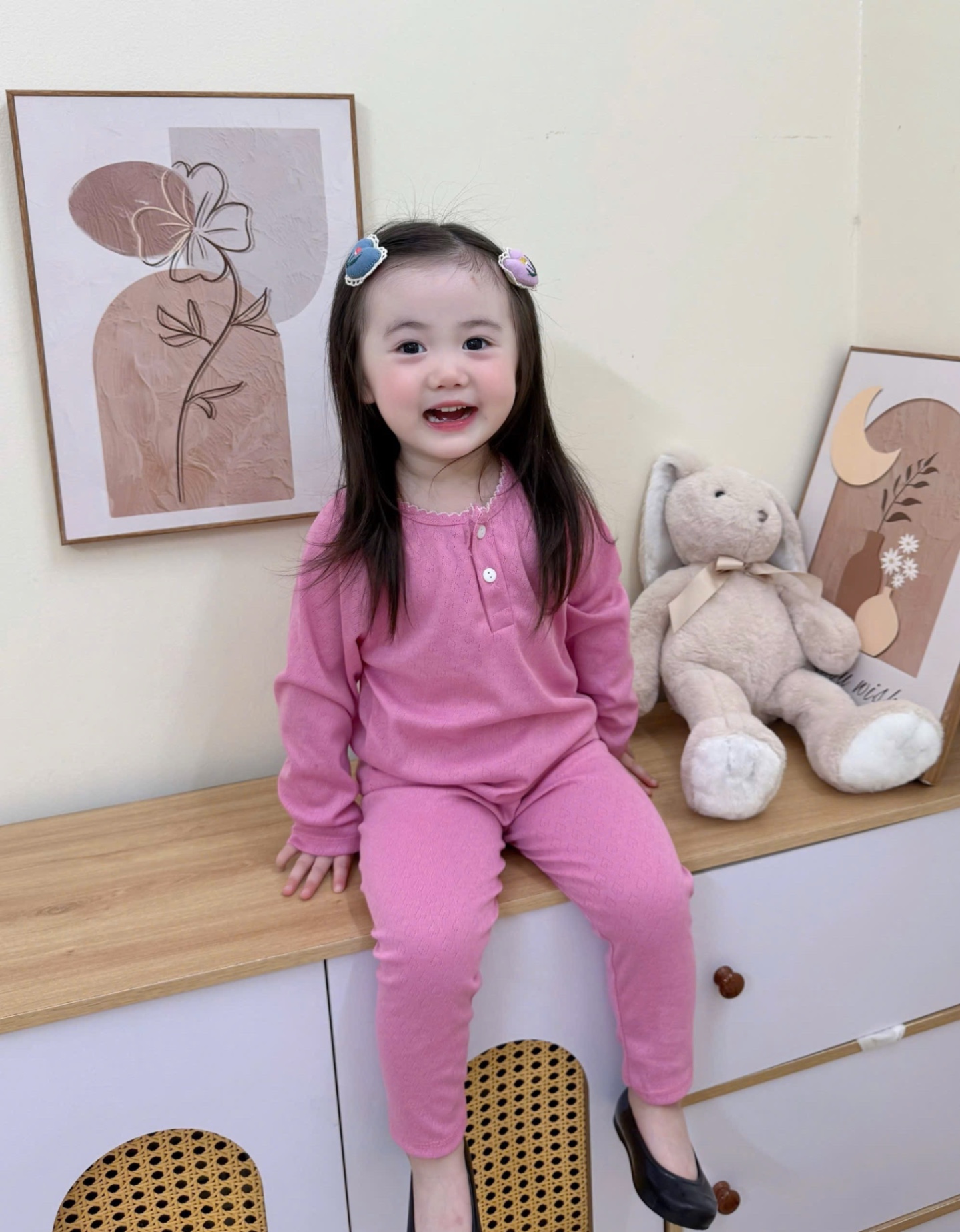 G758 - SET 2 BỘ BÉ GÁI DÀI TAY CỔ CÚC BÈO hồng sen
