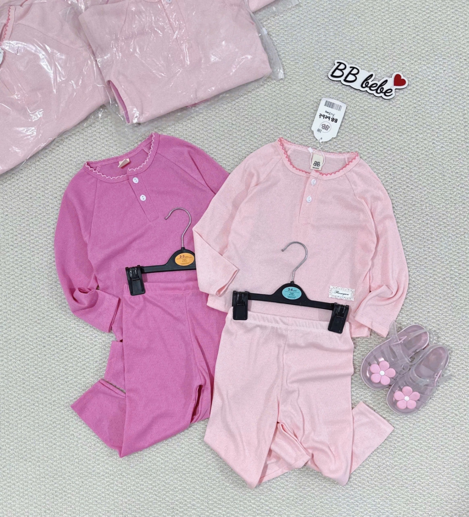 G758 - SET 2 BỘ BÉ GÁI DÀI TAY CỔ CÚC BÈO hồng sen