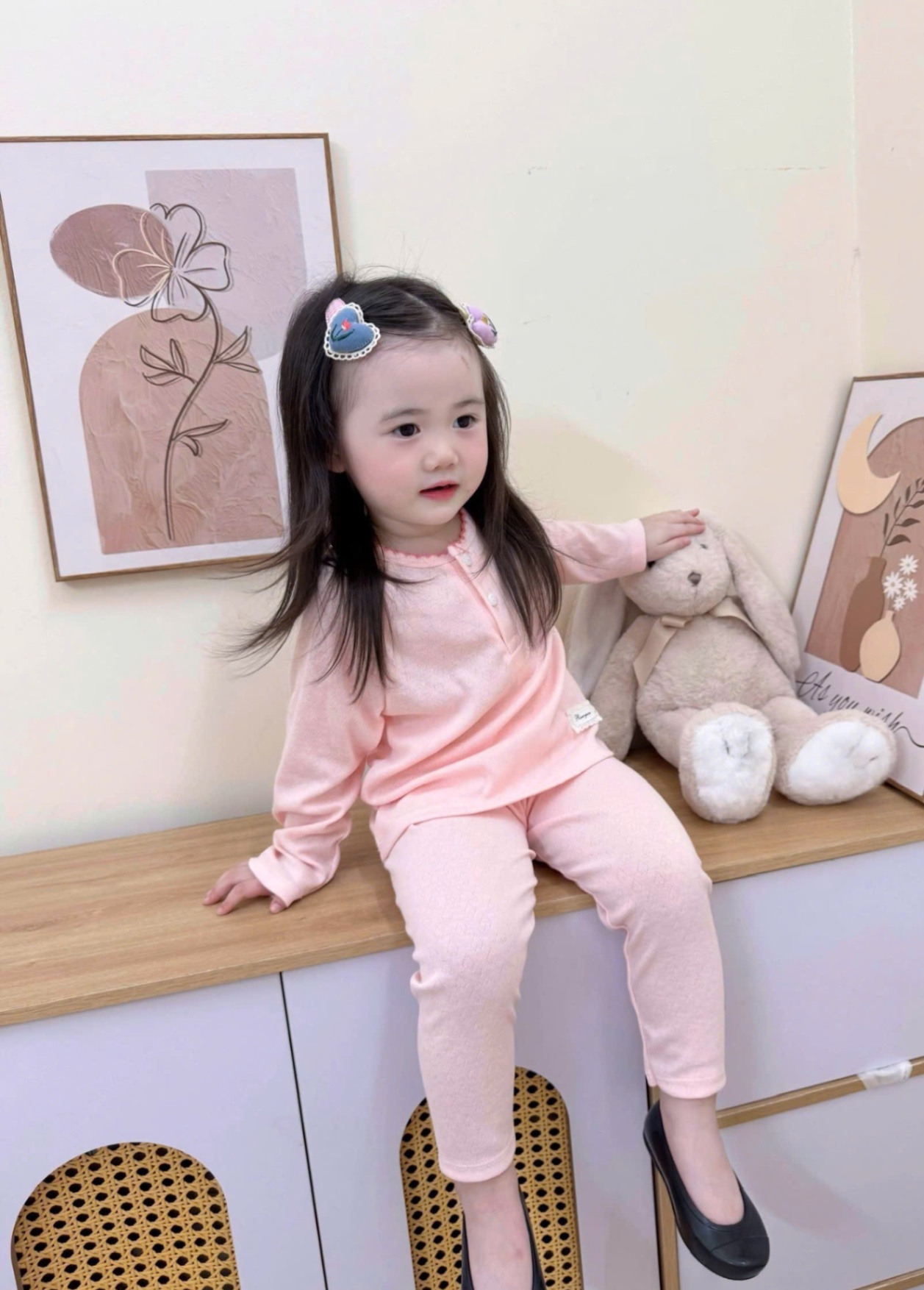 G758 - SET 2 BỘ BÉ GÁI DÀI TAY CỔ CÚC BÈO hồng sen