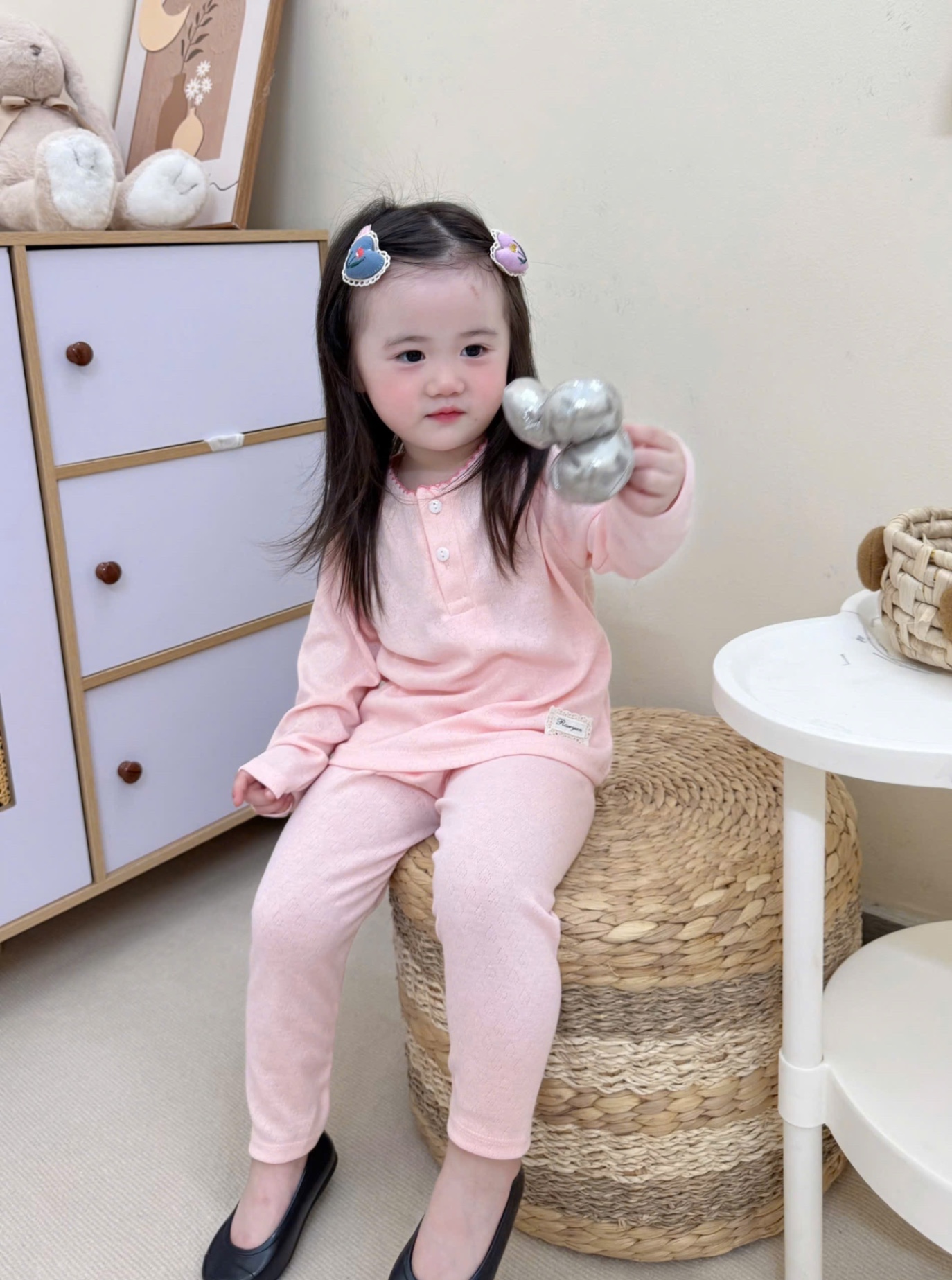 G758 - SET 2 BỘ BÉ GÁI DÀI TAY CỔ CÚC BÈO hồng sen