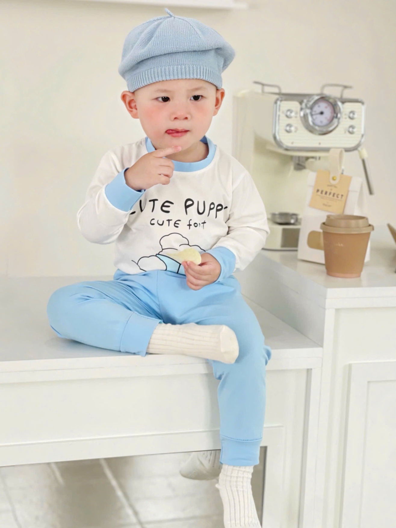 T950 - SET 3 BỘ BÉ TRAI DÀI TAY GẤU PUPPY CARO xanh trắng