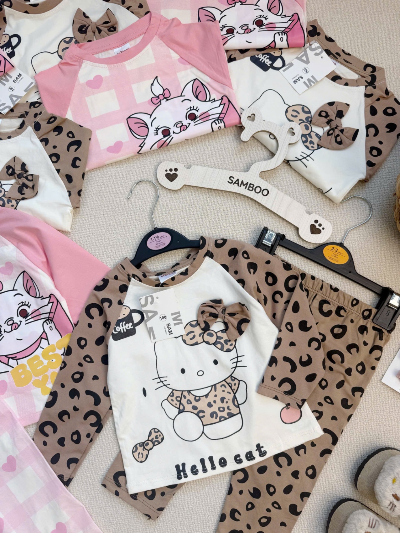 G772 - SET 2 BỘ BÉ GÁI DÀI TAY MÈO KITTY hồng da báo