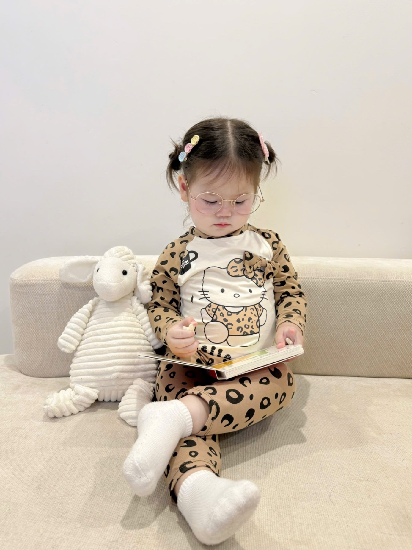 G772 - SET 2 BỘ BÉ GÁI DÀI TAY MÈO KITTY hồng da báo