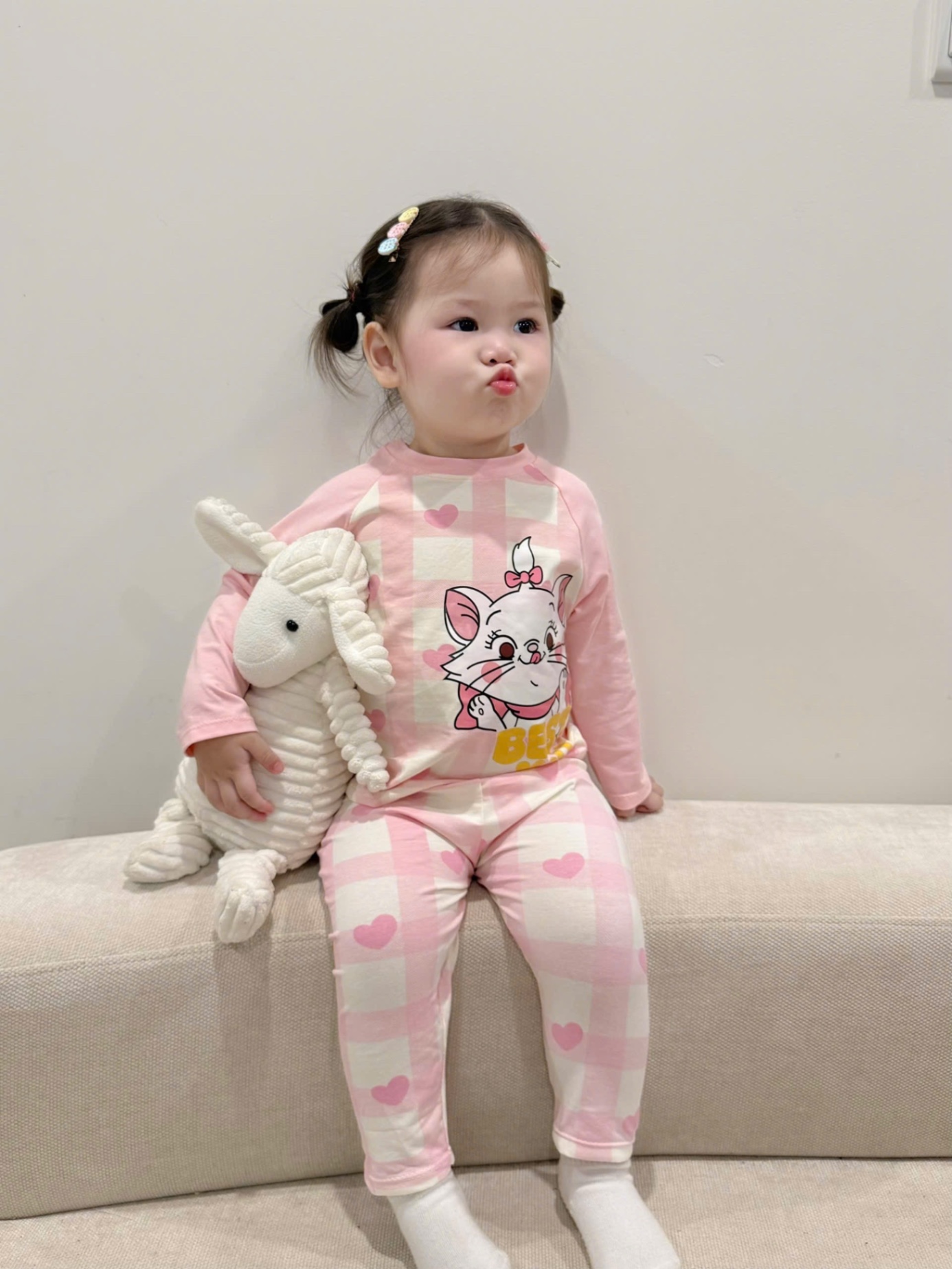 G772 - SET 2 BỘ BÉ GÁI DÀI TAY MÈO KITTY hồng da báo