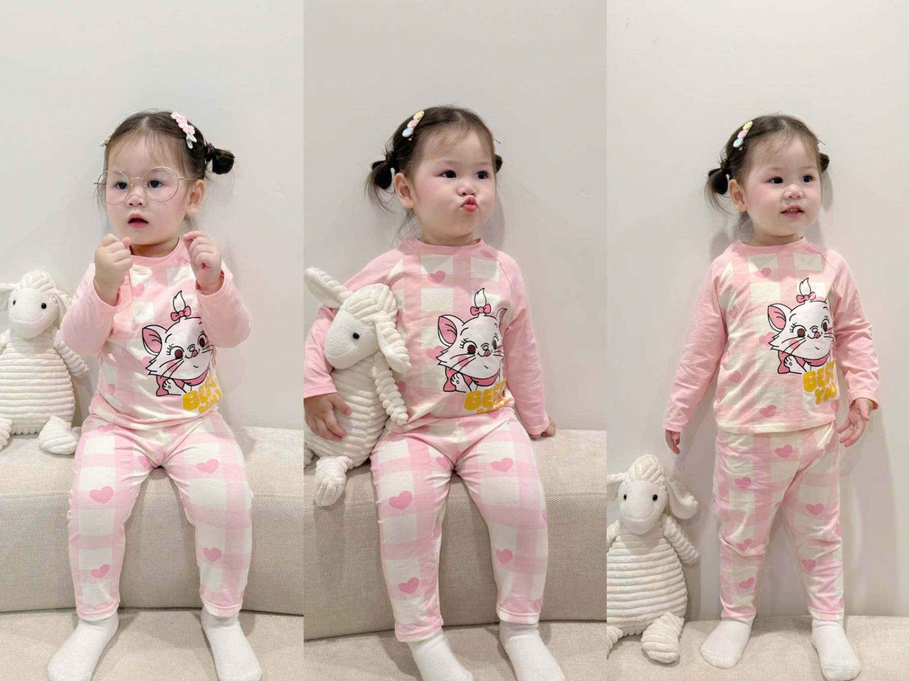 G772 - SET 2 BỘ BÉ GÁI DÀI TAY MÈO KITTY hồng da báo