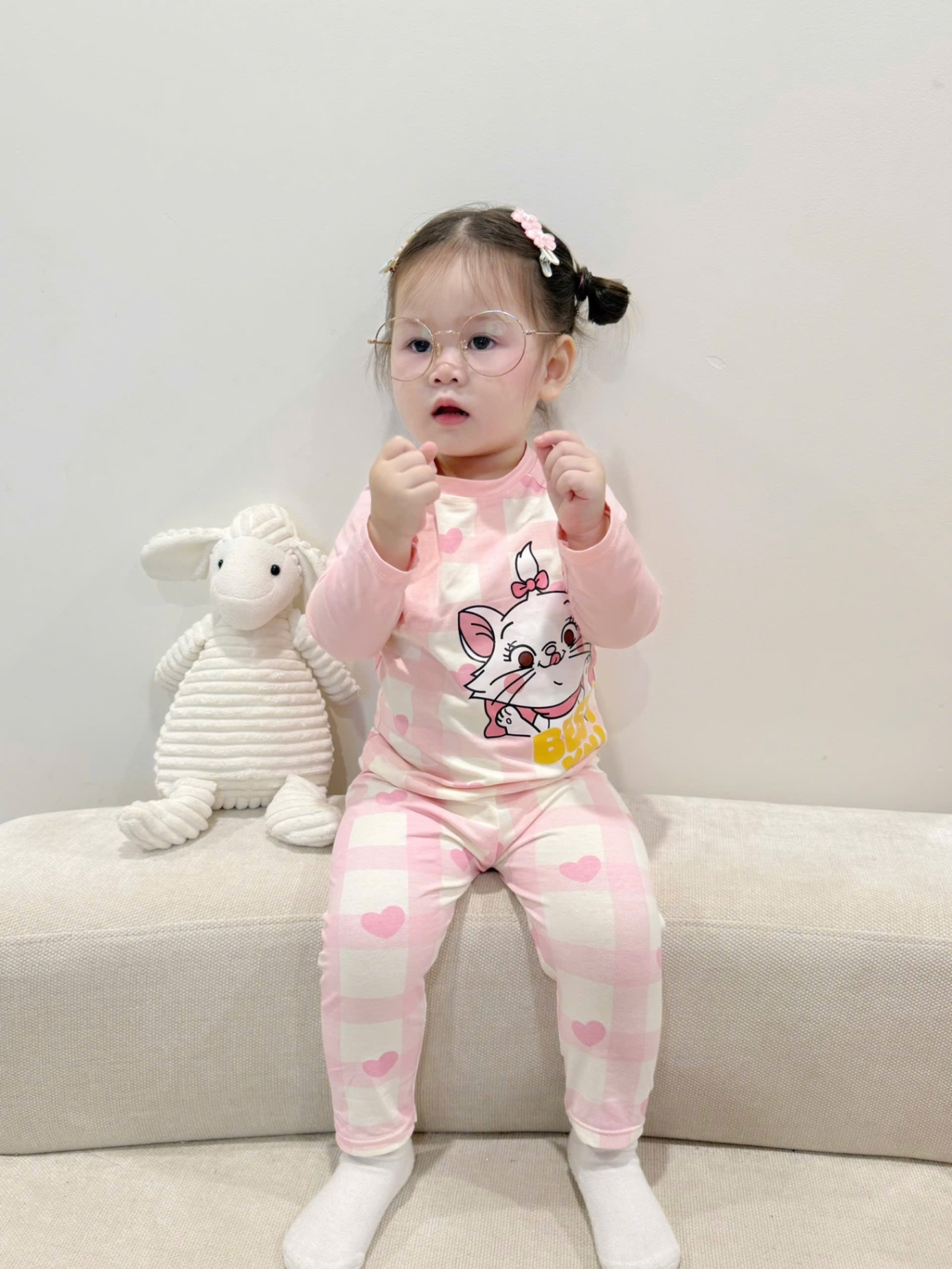 G772 - SET 2 BỘ BÉ GÁI DÀI TAY MÈO KITTY hồng da báo