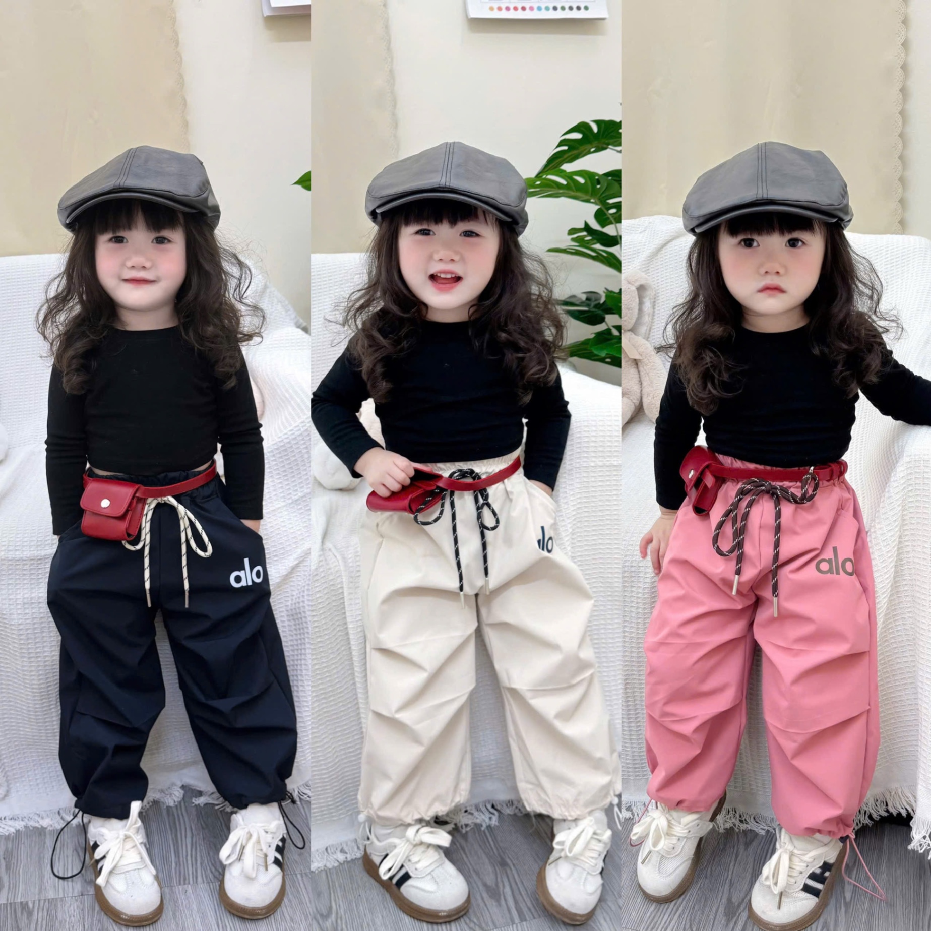 QB339 - SET 3 QUẦN GIÓ BÉ GÁI alo đen hồng be