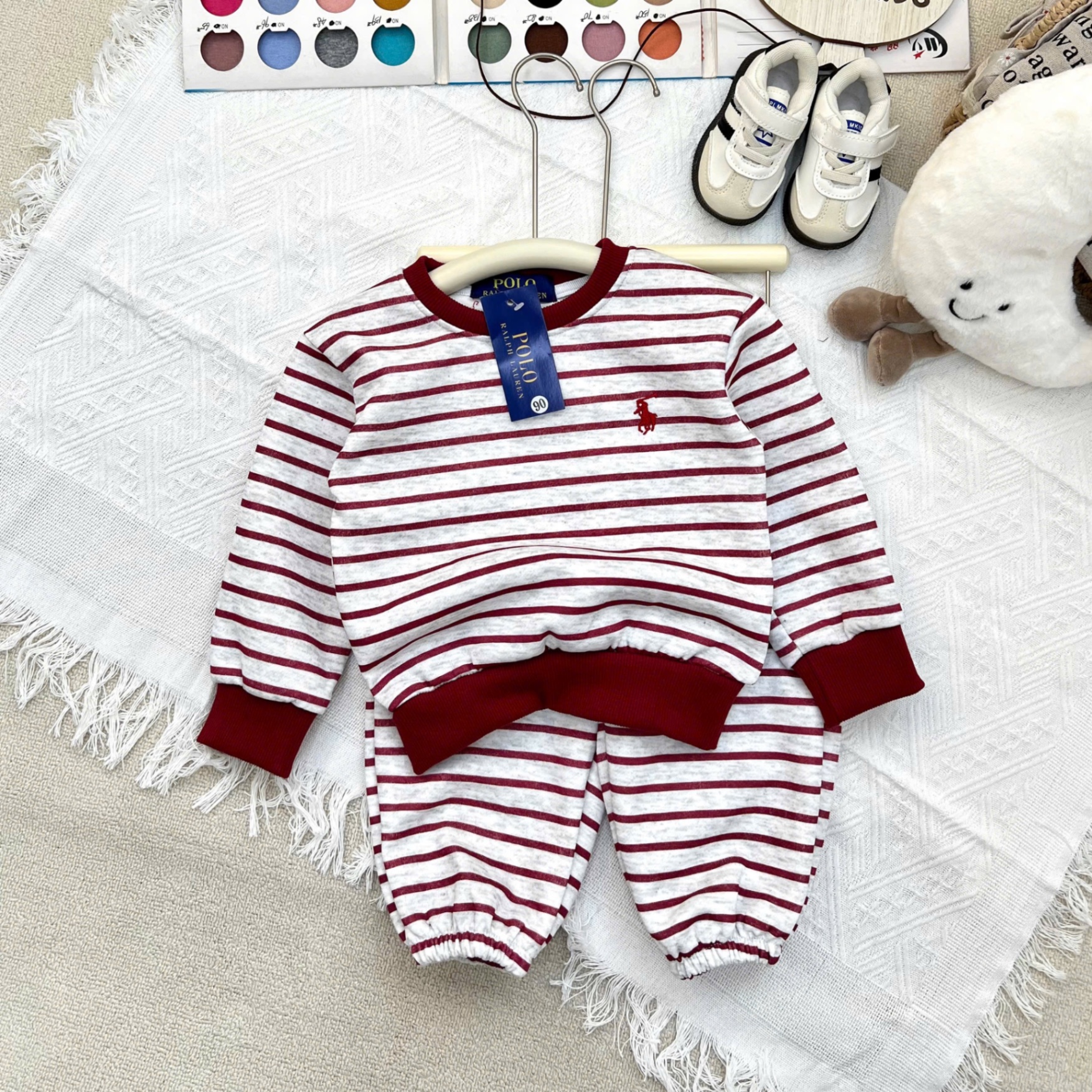 T973 - BỘ BÉ TRAI NỈ HAIDA KẺ NGANG THÊU NGỰA