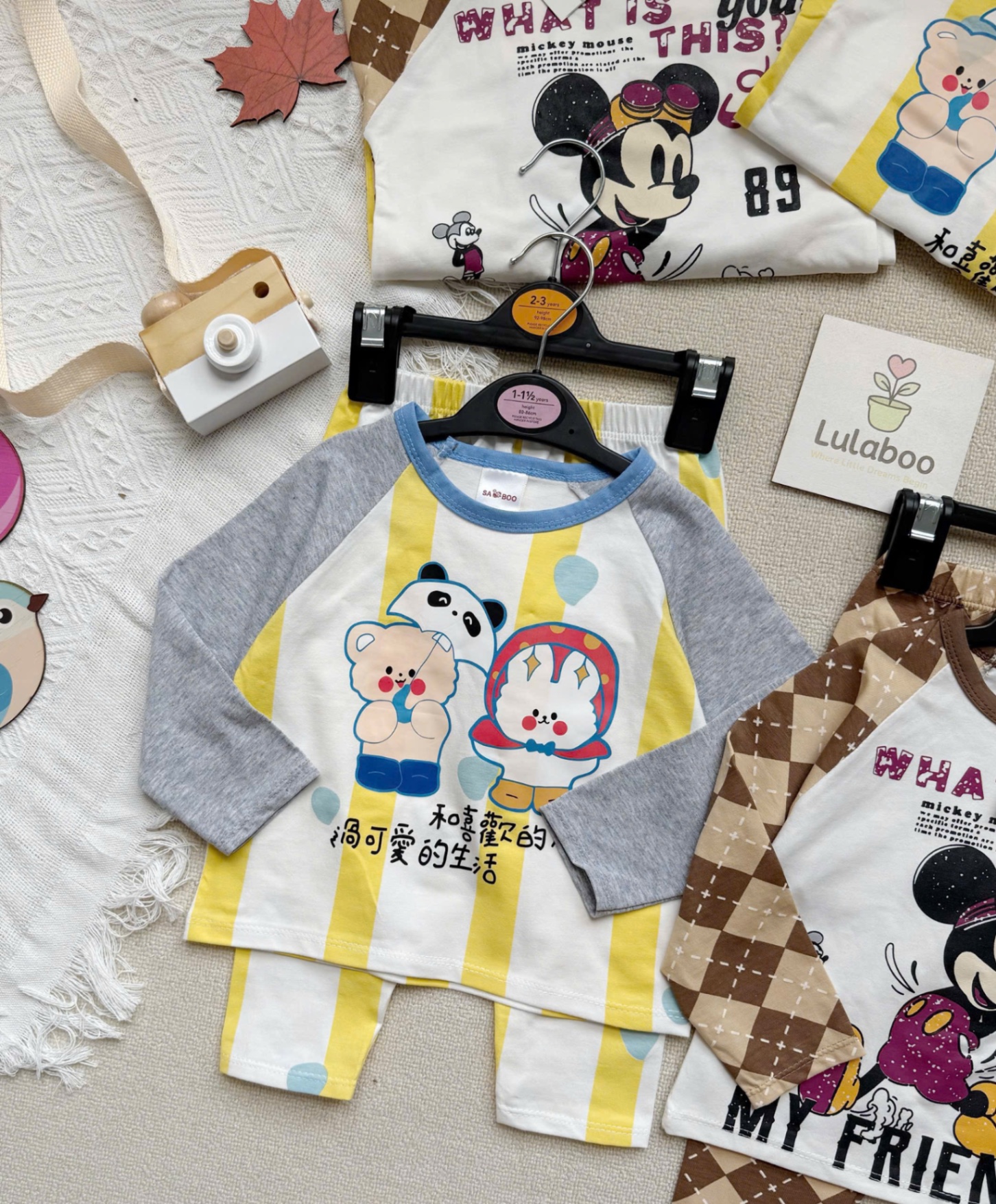T977 - SET 2 BỘ BÉ TRAI DÀI PHỐI TAY MICKEY 89
