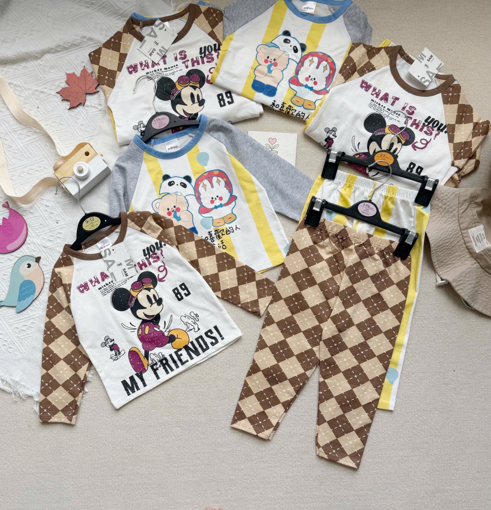 T977 - SET 2 BỘ BÉ TRAI DÀI PHỐI TAY MICKEY 89