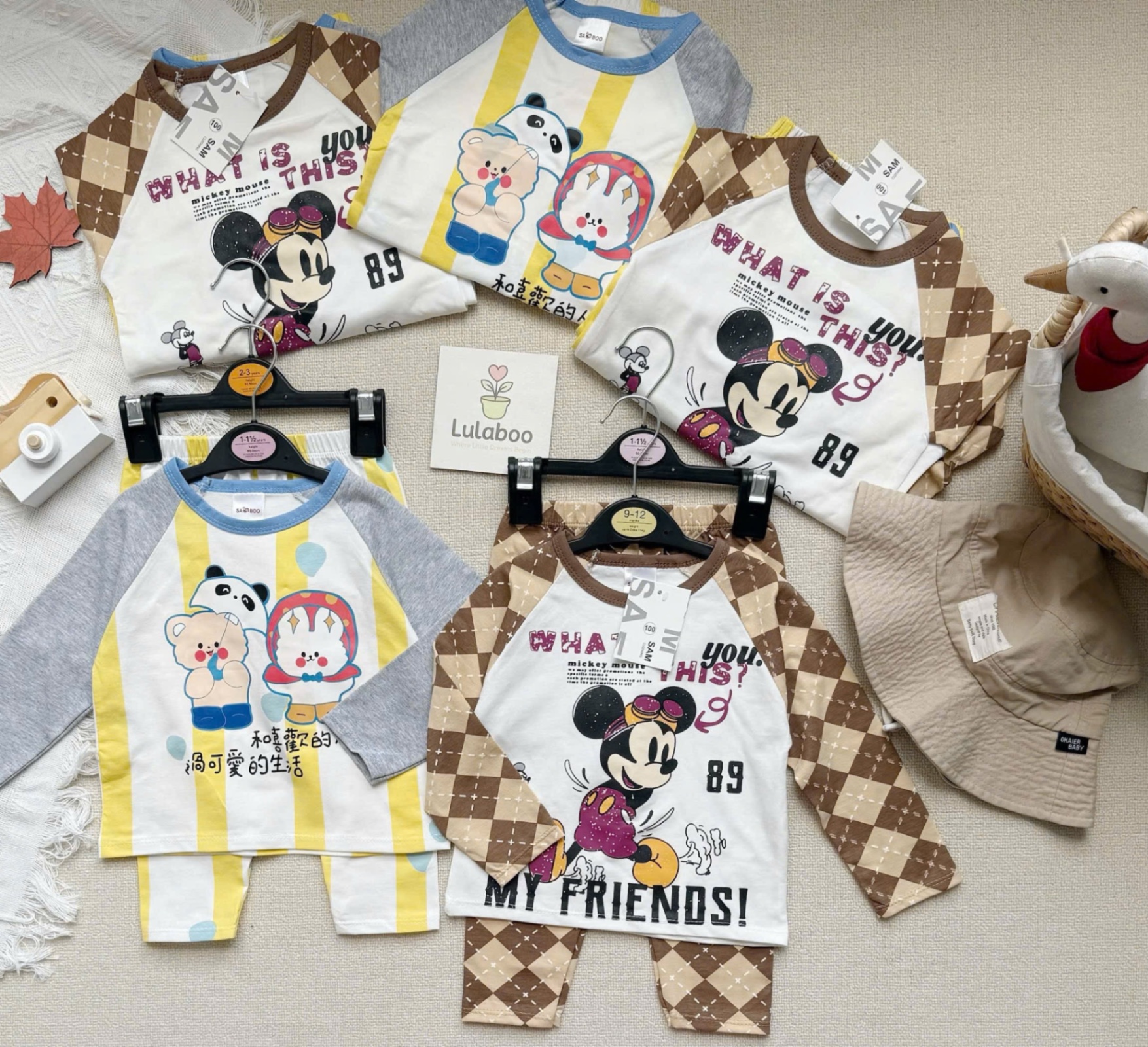 T977 - SET 2 BỘ BÉ TRAI DÀI PHỐI TAY MICKEY 89