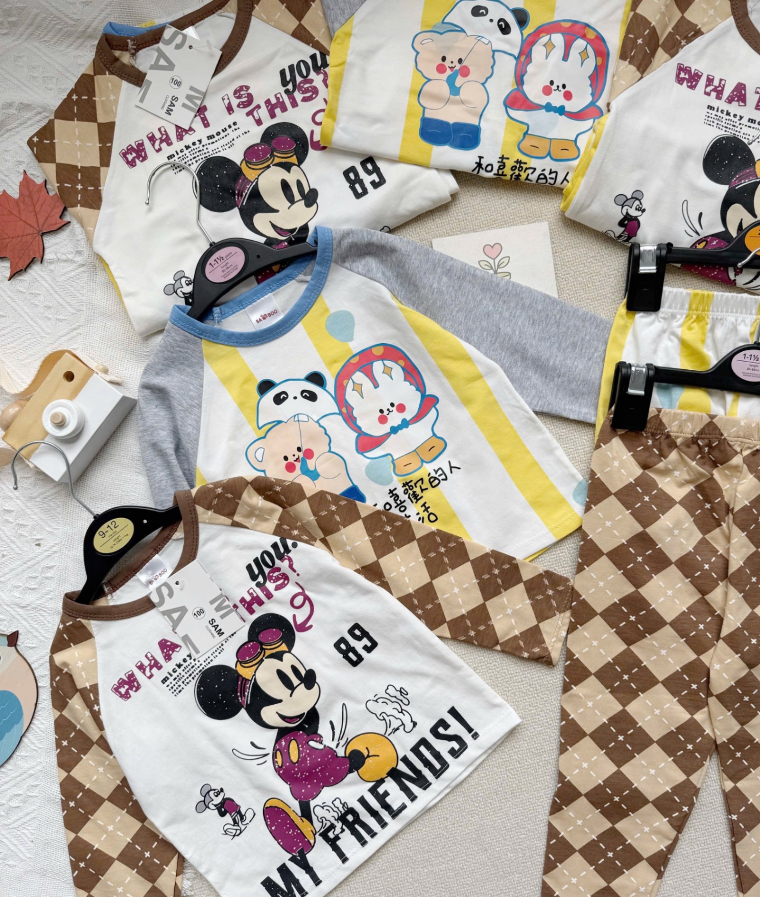 T977 - SET 2 BỘ BÉ TRAI DÀI PHỐI TAY MICKEY 89