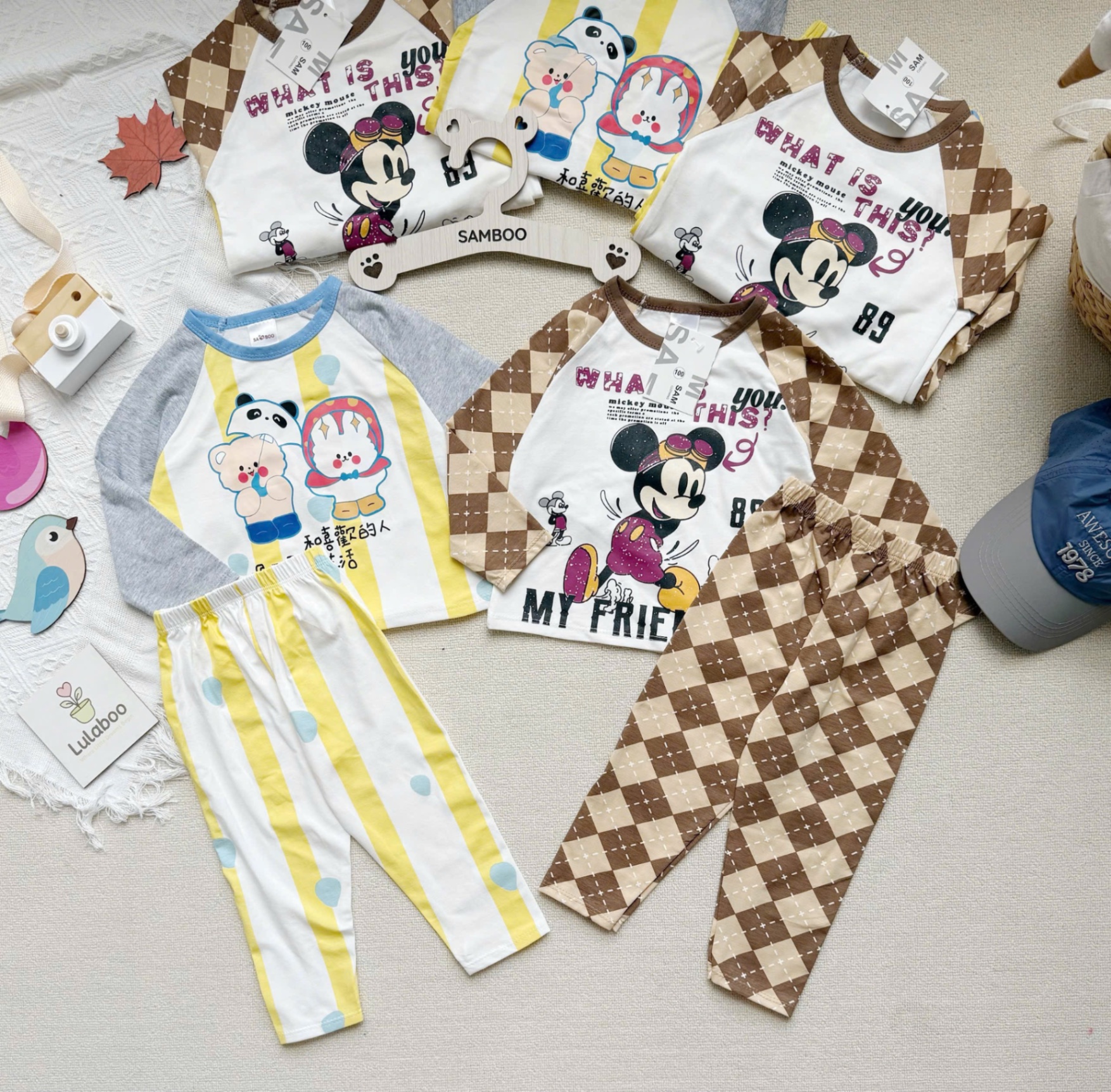 T977 - SET 2 BỘ BÉ TRAI DÀI PHỐI TAY MICKEY 89