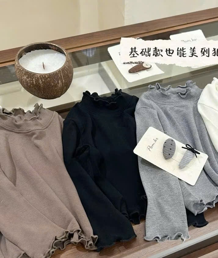 AB806 - SET 3 ÁO BÉ GÁI CỔ CAO BÈO đen nâu xám