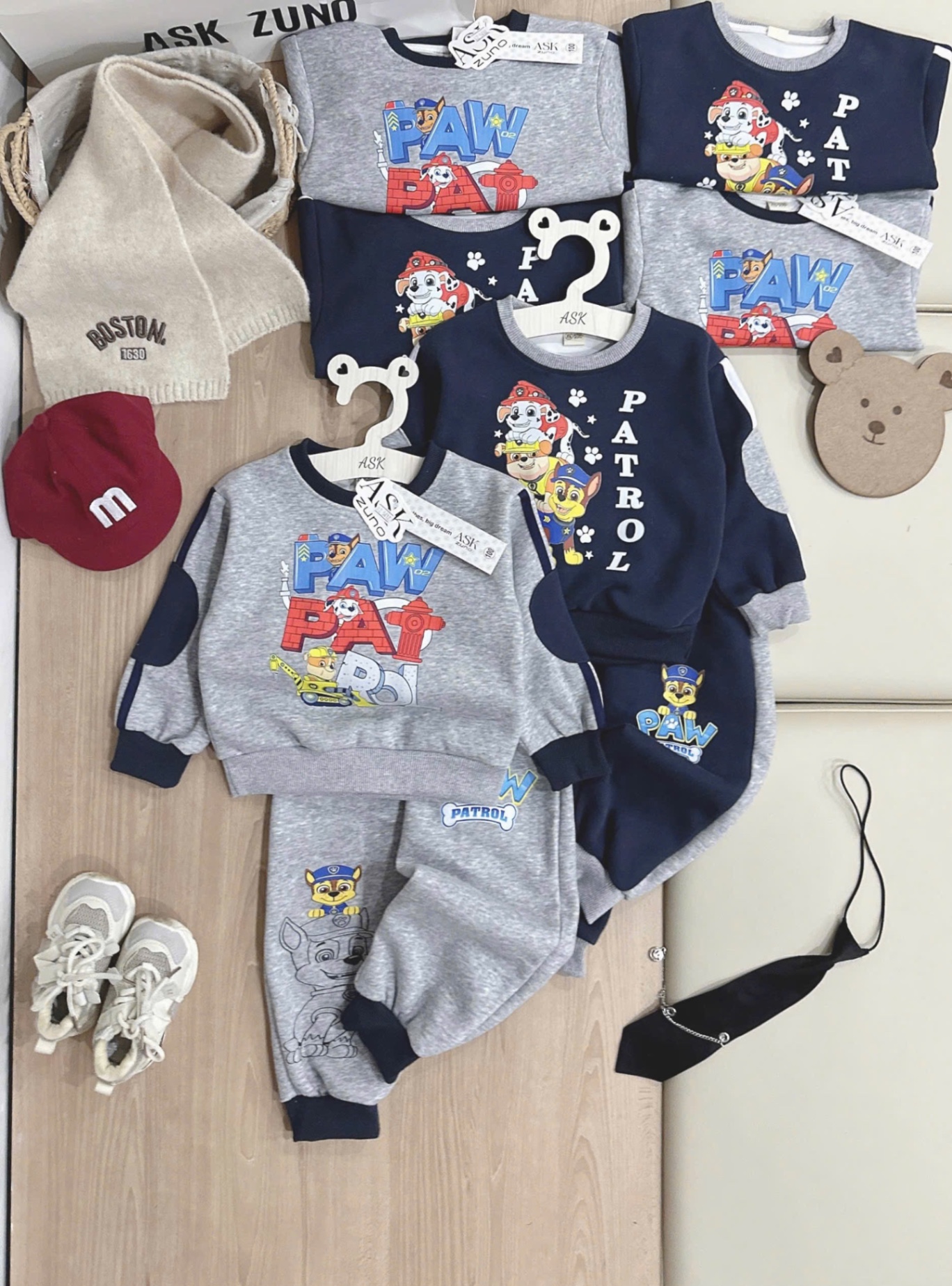 T984 - BỘ NỈ BÉ TRAI HAIDA PAW PATROL PHỐI THAN XÁM