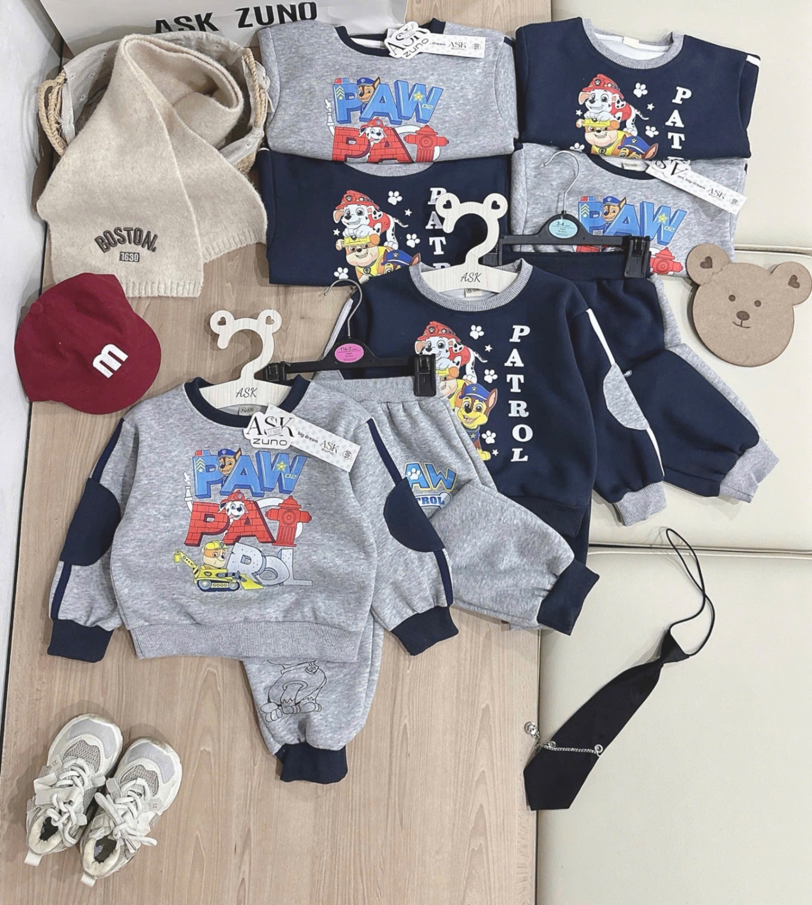 T984 - BỘ NỈ BÉ TRAI HAIDA PAW PATROL PHỐI THAN XÁM