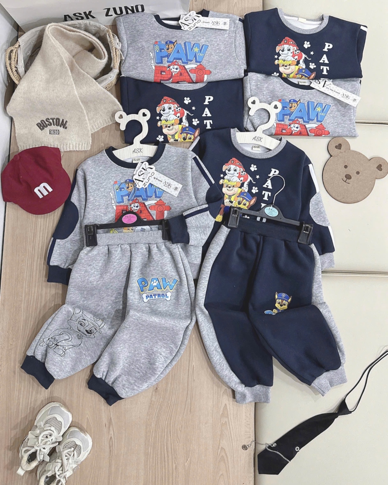 T984 - BỘ NỈ BÉ TRAI HAIDA PAW PATROL PHỐI THAN XÁM