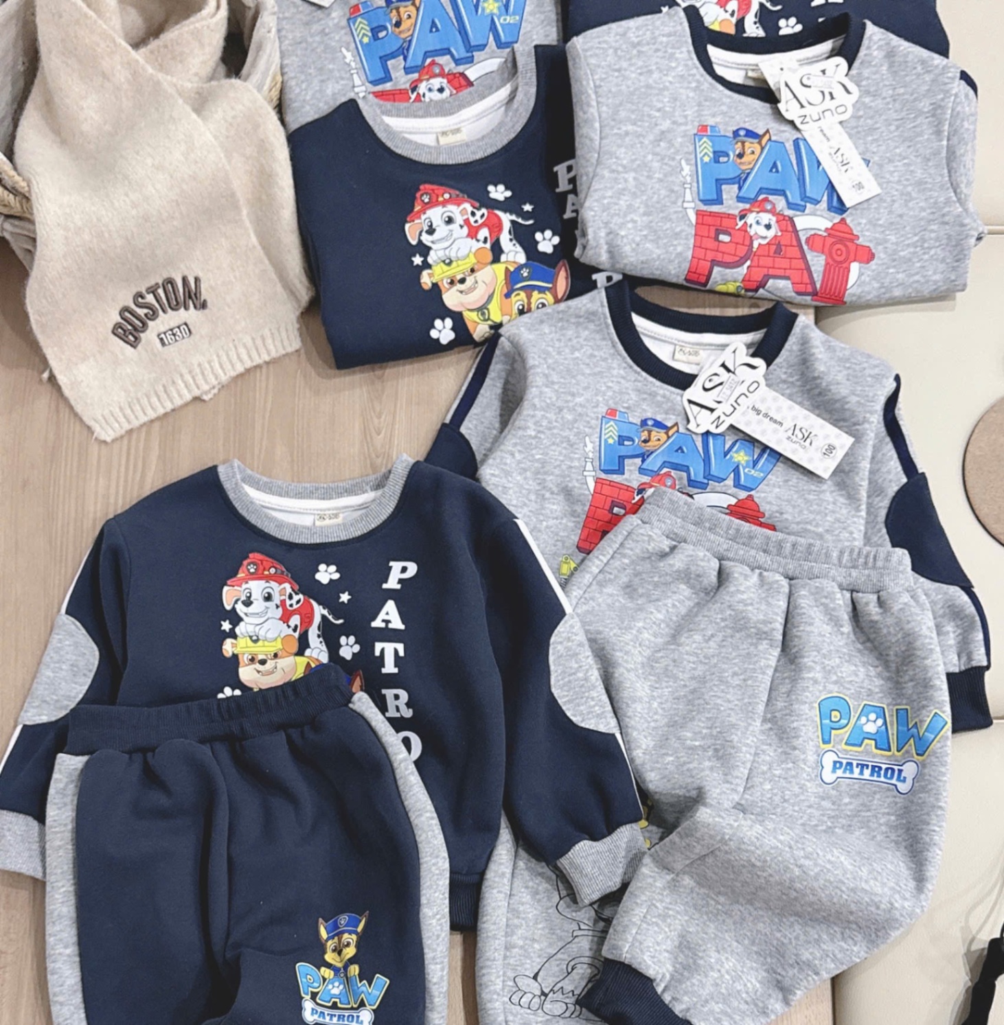 T984 - BỘ NỈ BÉ TRAI HAIDA PAW PATROL PHỐI THAN XÁM