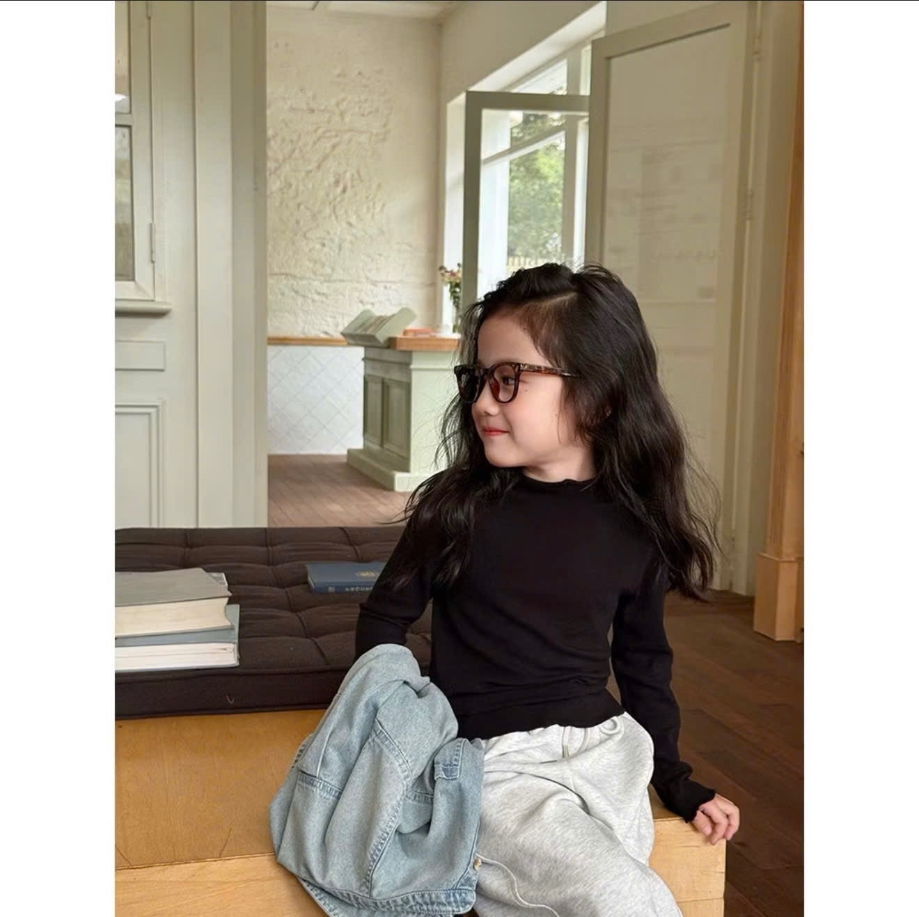 AB806 - SET 3 ÁO BÉ GÁI CỔ CAO BÈO đen nâu xám