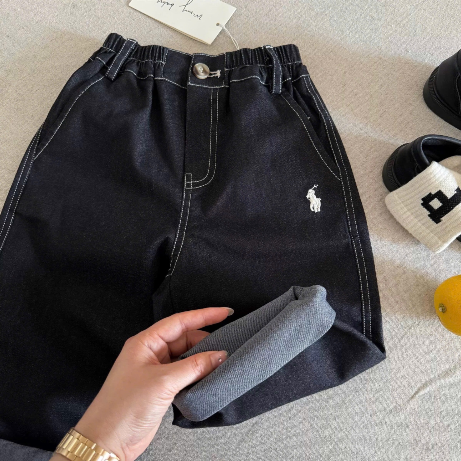 QB341 - QUẦN JEANS BÉ TRAI CẠP CHUN THÊU KỊ SĨ 3M