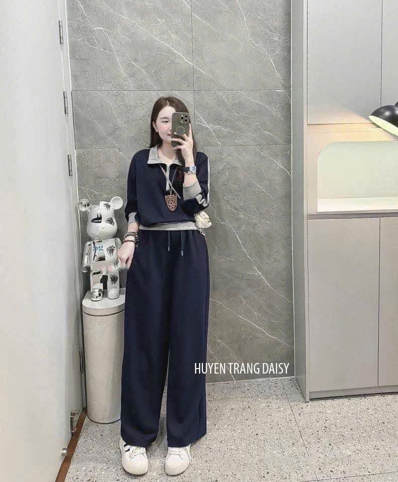 S193 - BỘ NỈ HAIDA THAN CỔ KHOÁ PHỐI GHI