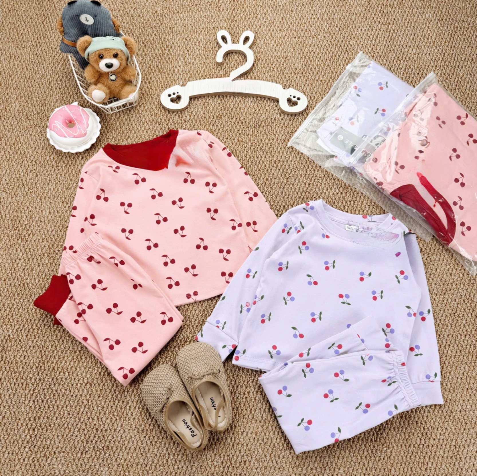 G788 - SET 2 BỘ BÉ GÁI ZIP DÀI TAY CHERRY