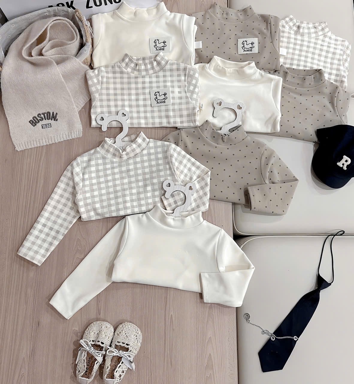 AB820 - SET 3 ÁO BÉ TRAI ZIP LÔNG TAG NGỰA nâu be