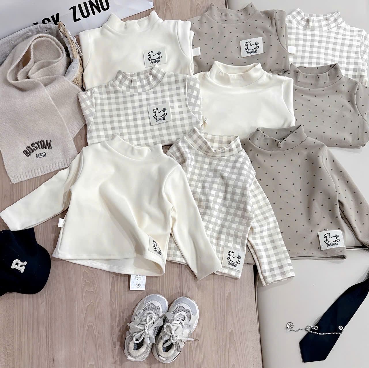 AB820 - SET 3 ÁO BÉ TRAI ZIP LÔNG TAG NGỰA nâu be