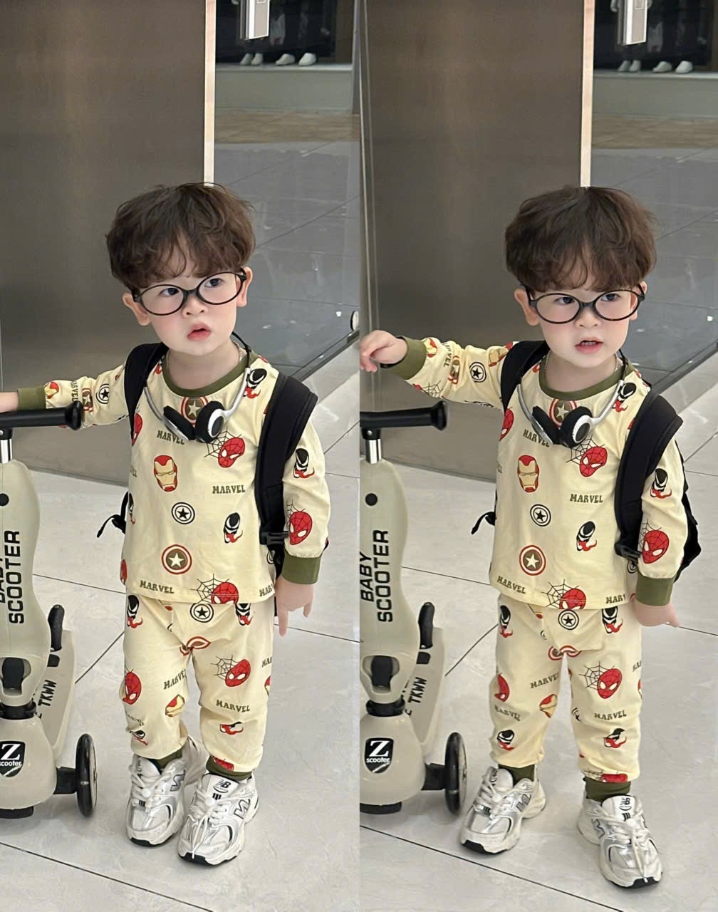 T993 - SET 2 BỘ BÉ TRAI DÀI TAY MARVEL IRON rêu be