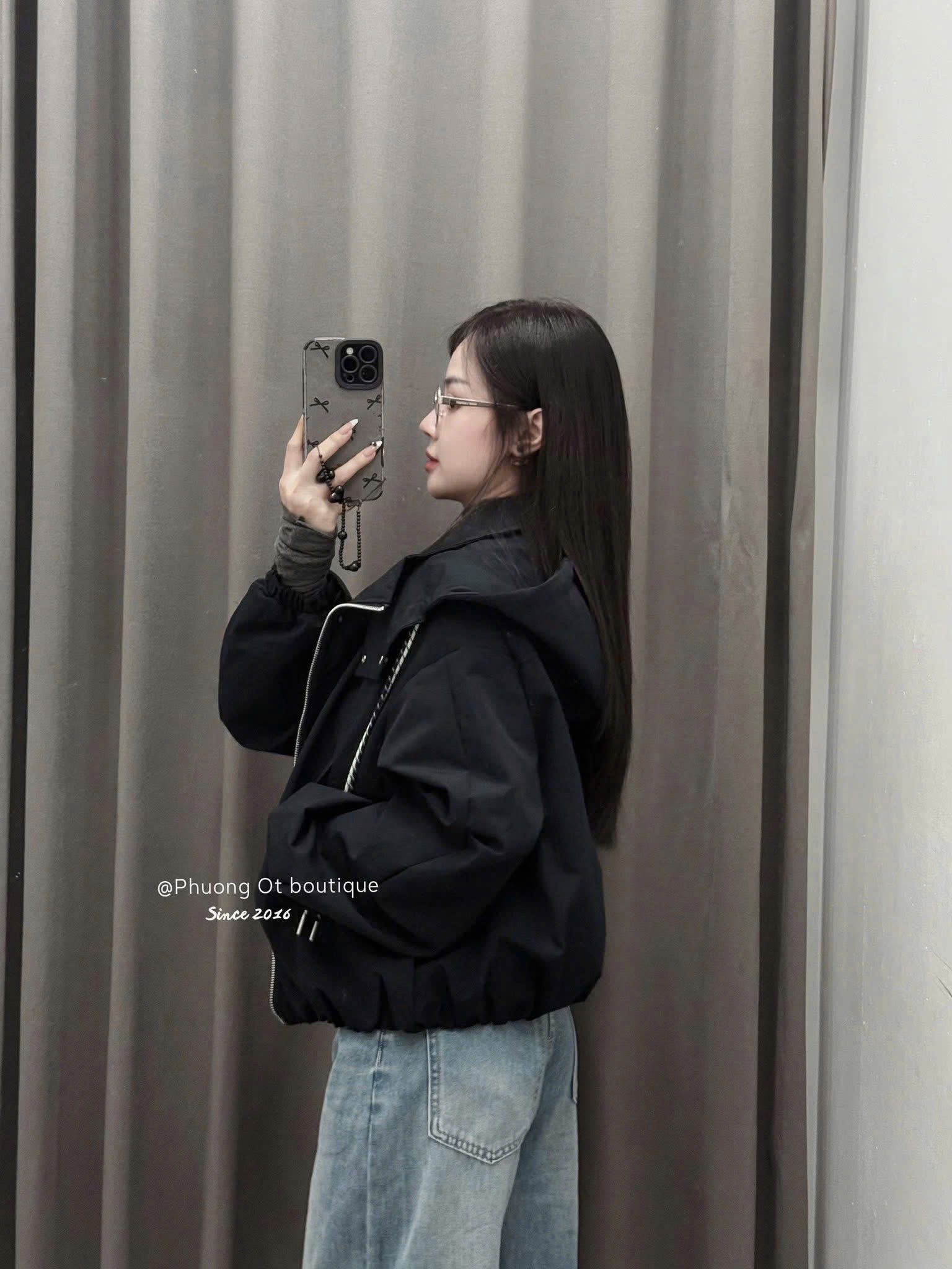 ANU317 - ÁO KHOÁC GIÓ NỮ BOMBER MŨ DÂY RÚT