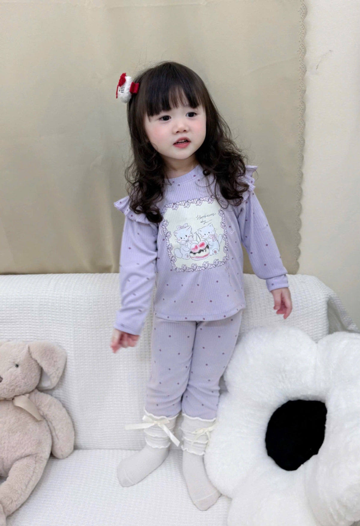 G782 - SET 2 BỘ BÉ GÁI TĂM ĐŨA DÀY THỎ CHÓ tím trắng