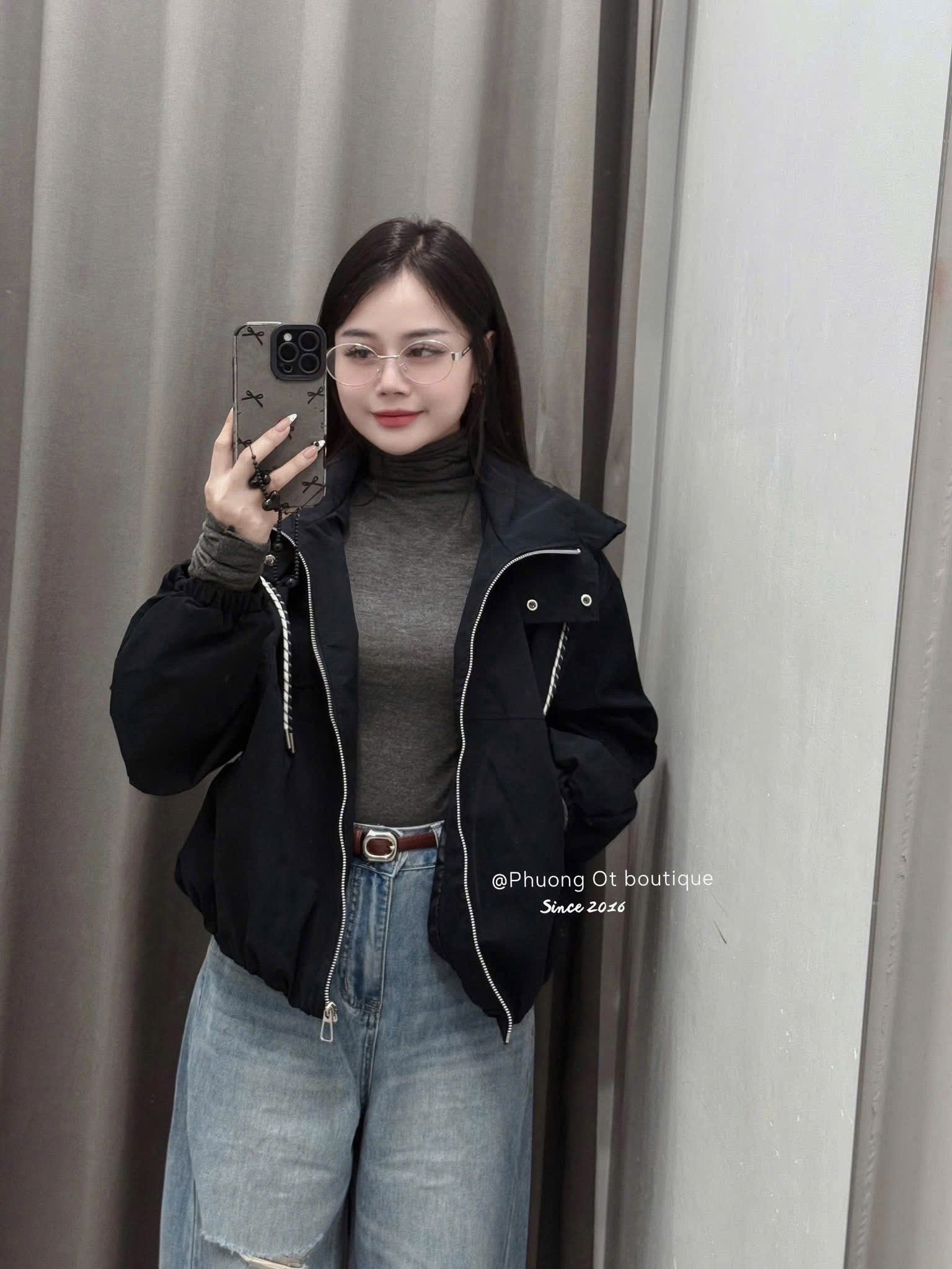 ANU317 - ÁO KHOÁC GIÓ NỮ BOMBER MŨ DÂY RÚT